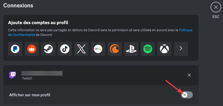 Reducing public visibility of linked accounts on Discord