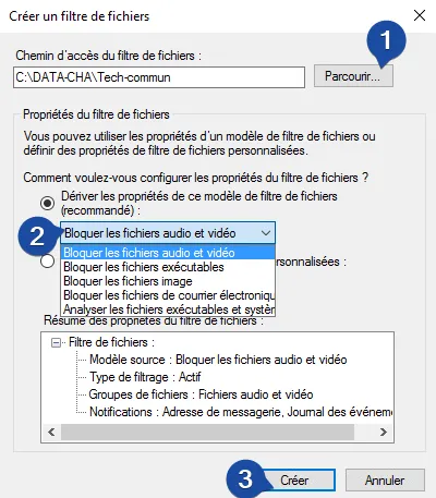 Sélectionner le type de fichier que vous souhaitez bloquer