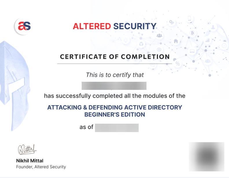 Certificat de complétion du Lab