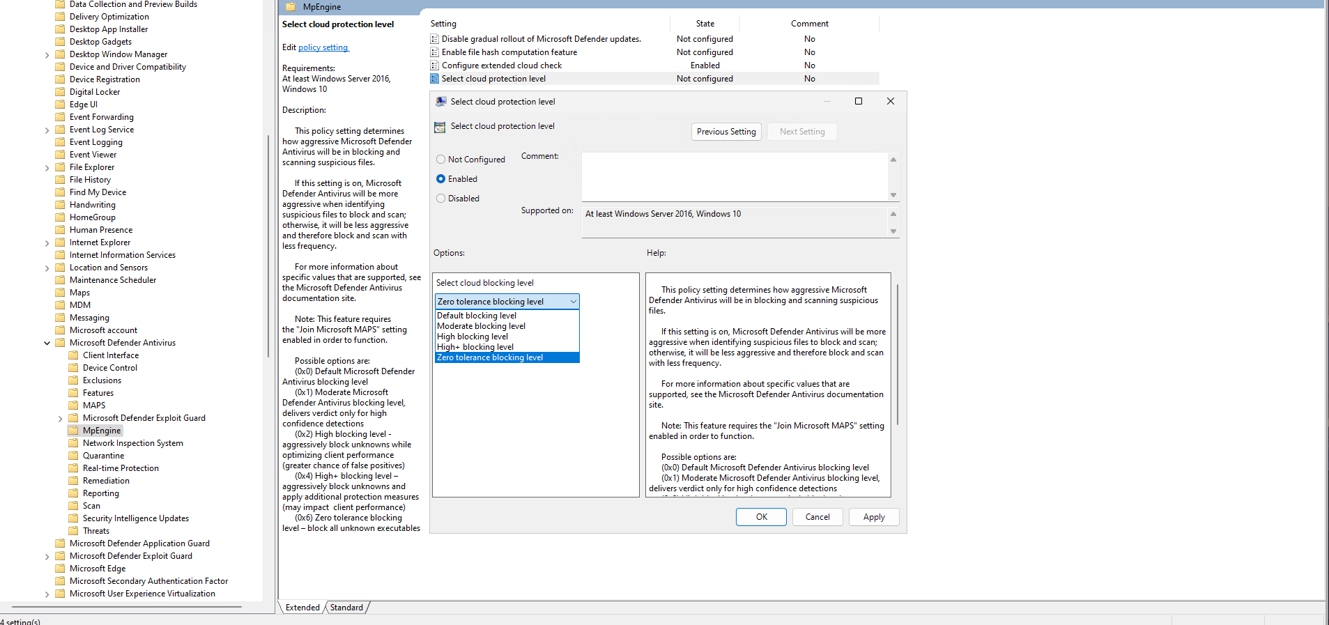 Niveau de protection Cloud