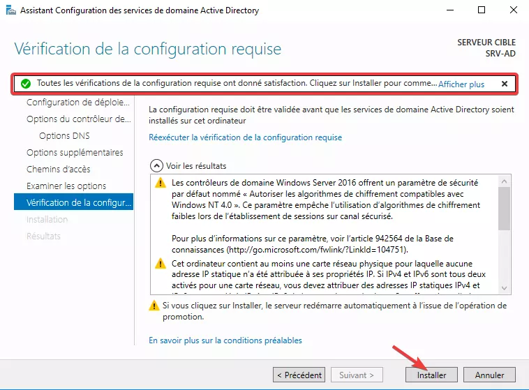 Installation du contrôleur de domaine